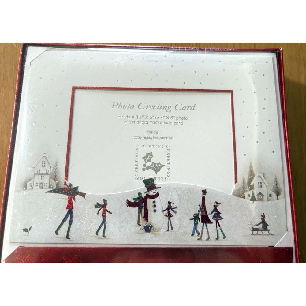 Burgoyne 40 Photo Christmas Cards With Matching Red Foil Envelopes Snowman Scene